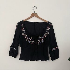 Vintage Betsey Johnson Floral Embroidered Peasant Top